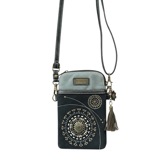 Chala Handbags - Chala Dazzled Starburst Adjustable Crossbody Cellphone Holder Faux Suede